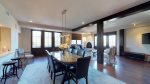 Large dining room table with seating for eight